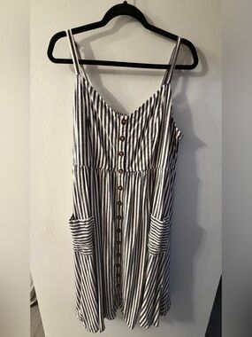 Torrid Striped Button-Front Summer Dress in Navy and White
